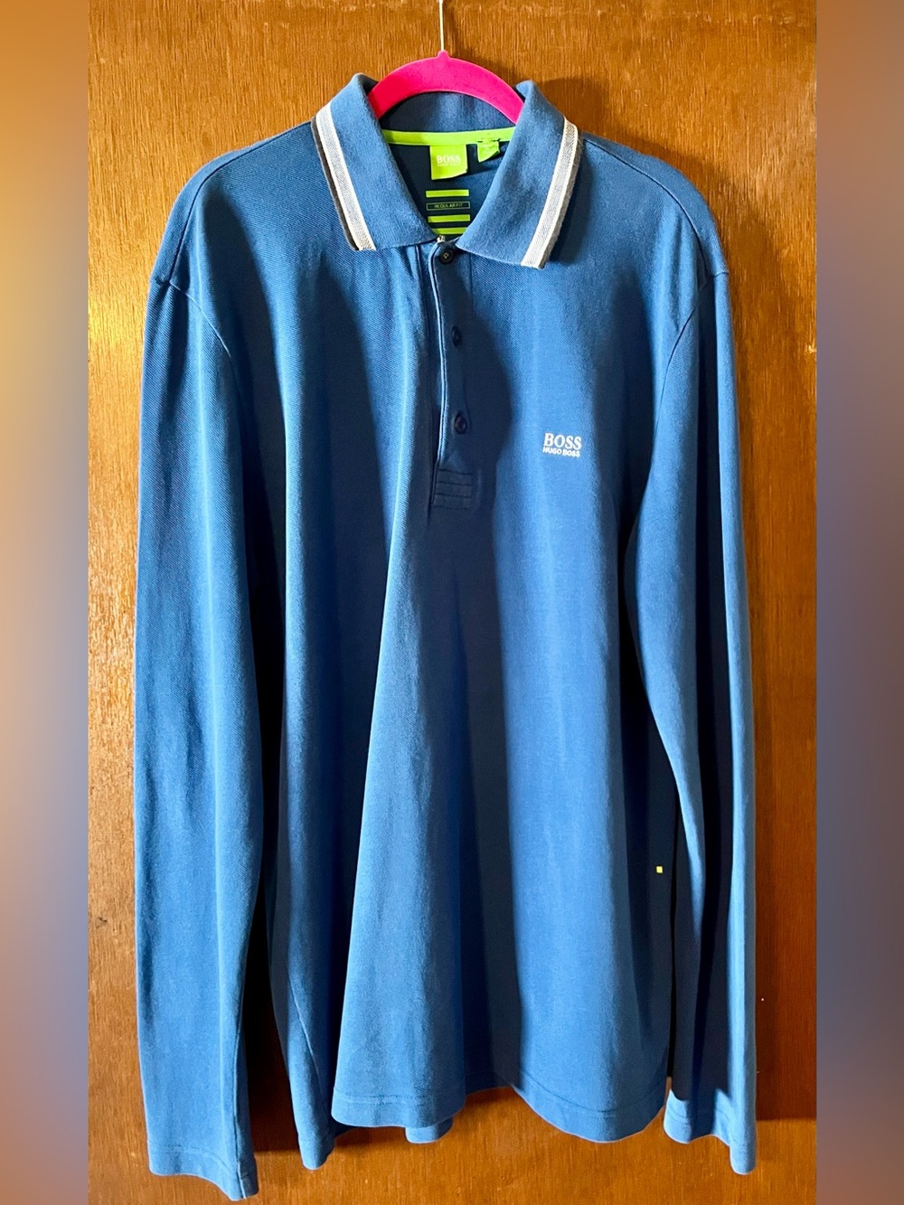 BOSS HUGO BOSS Men's Long-Sleeve Blue Polo Shirt - Regular Fit L/XL (Mint)
